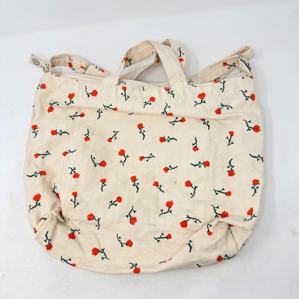 Baggu Horizontal Duck Bag Cream Rose Floral One Size Tote Crossbody Canvas